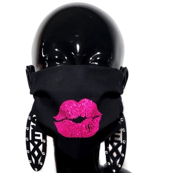 Sexy Lime Green Lips Handmade Cotton Face Mask. - Picture 6 of 6